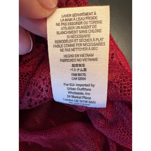 Free People Red Sheer Lace Polka Dot Crop Blouse With Bell Sleeves Size M - Picture 6 of 7